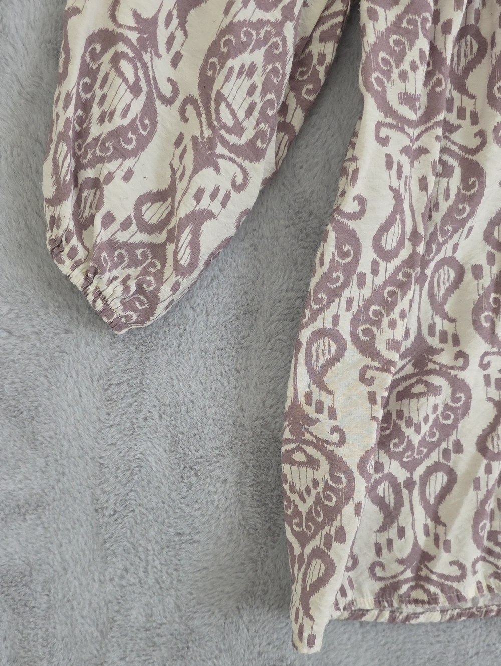 Fred David Women's 2X Ivory Taupe Ikat Print Blouse 3/4 Sleeve Split Neck Plus S - Picture 4 of 12